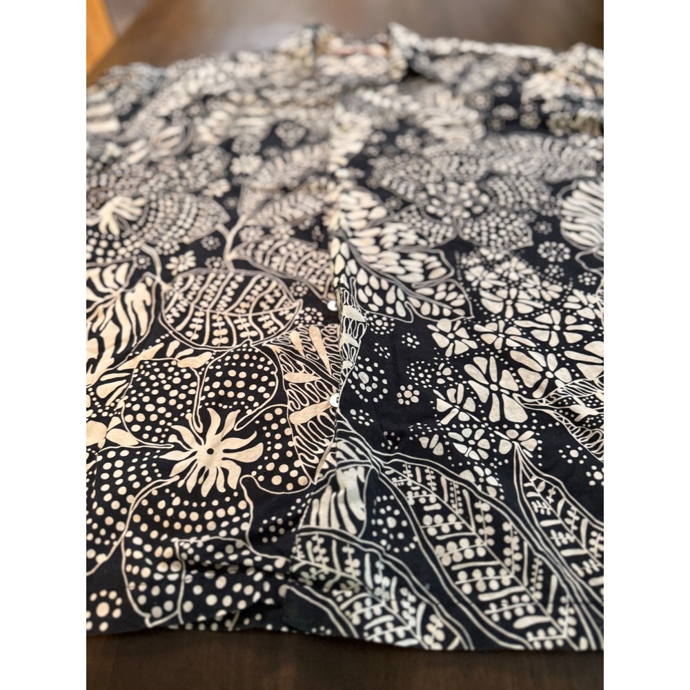 Tori Richard Honolulu Mens XL Cotton Lawn Black White Botanical Aloha Shirt - Picture 3 of 11